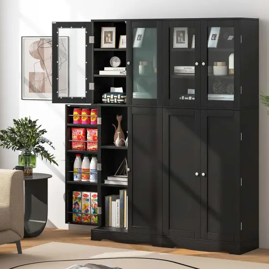 Costway 63.5" Tall Kitchen Pantry Storage Cabinet with Glass Door Storage Shelves Black/White {4}