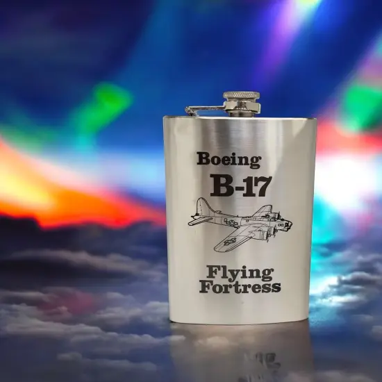 8oz B-17 Flying Fortress Stainless Steel flask Laser {3}