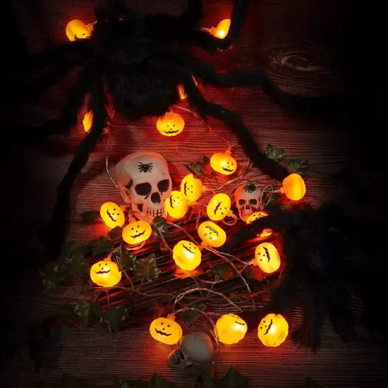 Halloween Pumpkin String Lights - 20 LED 9.8ft 3D Cute Waterproof Orange Jack-O-Lantern Battery Operated Lights, 2 Modes Steady/Flickering Lights for Indoor Outdoor Decor Party Decorations {3}
