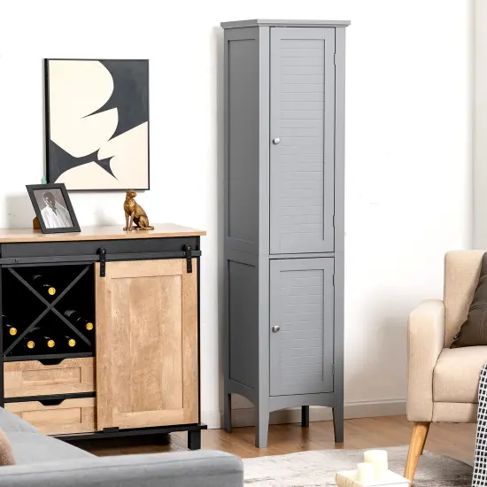 Costway Freestanding Bathroom Storage Cabinet Linen Tower Kitchen Living Room Grey\Black\Brown\White {9}