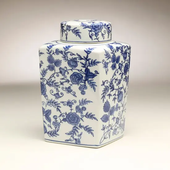 AA Importing 59950 12 Inch Square Blue & White Jar {1}