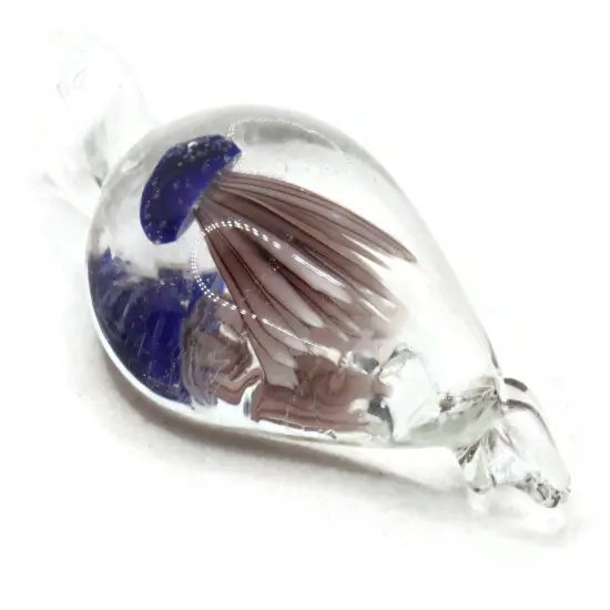 Royal Blue Luminescent Jellyfish Glass Teardrop Pendant {4}