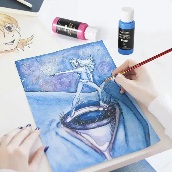 Iridescent Acrylic Paint Set with 12 Brushes, 24 Colors (59ml, 2oz), for Artists, Kids, Beginners {3}