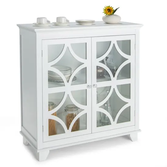 Costway Kitchen Storage Cabinet Buffet Sideboard w/ Glass Doors & Adjustable Shelf {9}