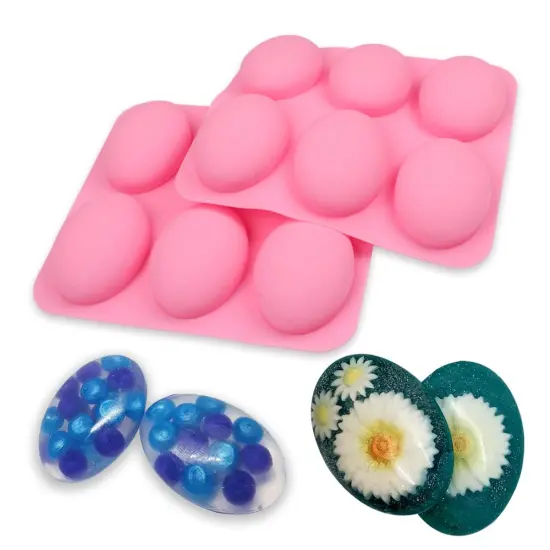 2 Pieces Silicone Mold For Handmade Soap 6 Cavity Oval Shape fat bath bombs Pink Color {2}