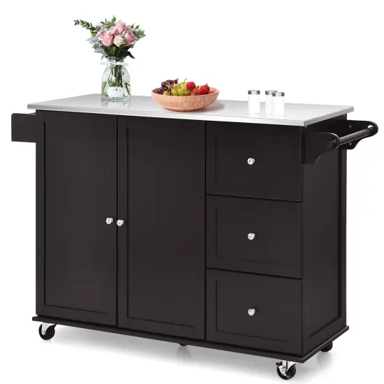 Costway Kitchen Island 2-Door Storage Cabinet Stainless Steel Top w/ Drawers {7}