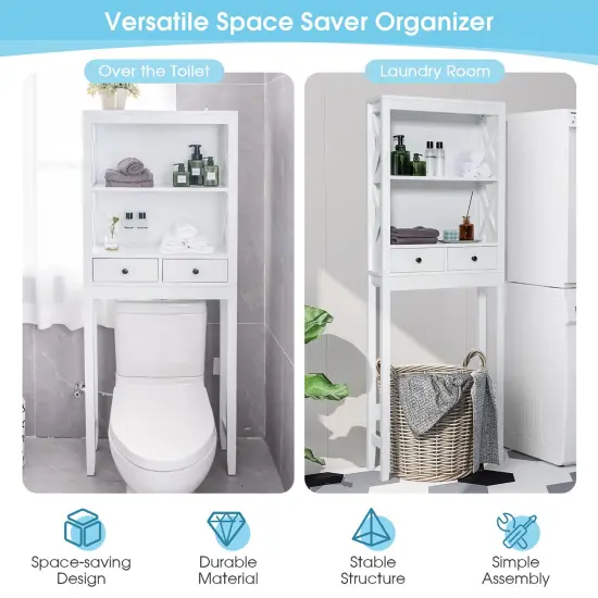 Costway Over the Toilet Storage Rack Bathroom Space Saver with 2 Open Shelves & Drawers {6}