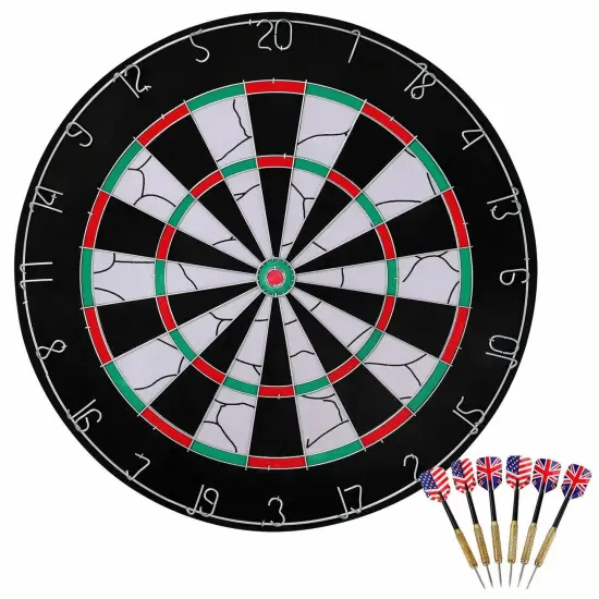 18'' Dart Board Dartboard Set Sports Game Sisal Bristle with 6 Steeltip Darts {1}