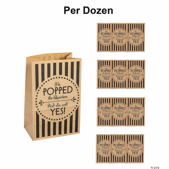 Wedding Popcorn Kraft Paper Treat Bags 5 1/4" x 8" - 12 Pc. {1}
