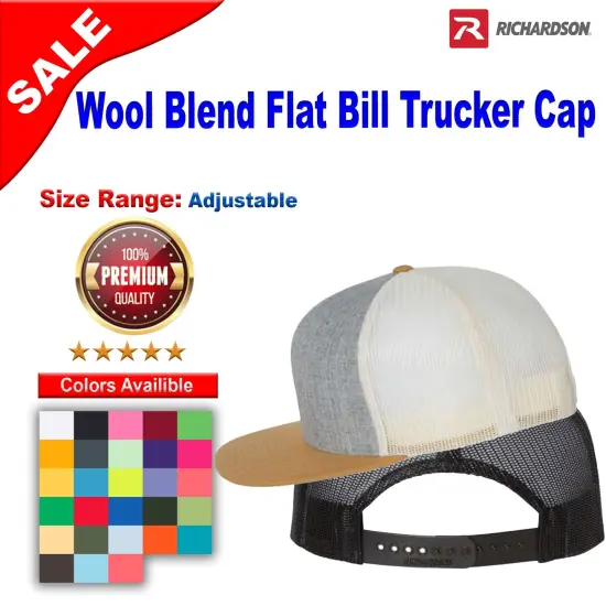 Richardson&reg; Wool Blend Flat Bill Trucker Cap Navy {2}