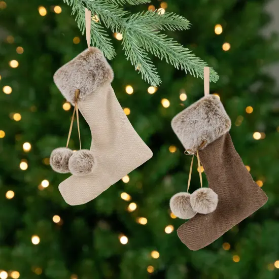 Northlight Plush Stockings Christmas Ornaments -7.5" - Beige and Brown - Set of 2 {1}