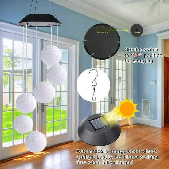 Solar Color Changing LED Ball Wind Chime Garden Yard Hanging Light Lamp Decor {4}