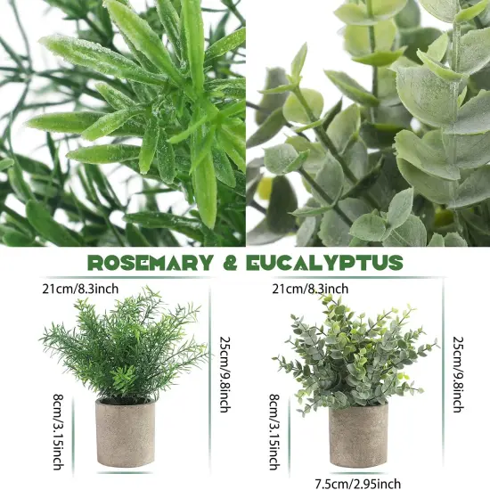 4-Pack Small Artificial Plants, Eucalyptus, Rosemary, Succulents, for Home and Office Decor {6}