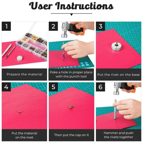 420 Set Leather Rivets Kit, Double Cap Brass Rivets Leather Studs with 3PCS Setting Tools for Leather Repair and Crafts, 4 Colors and 3 Sizes {5}