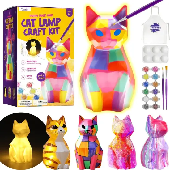 Paint Your Own Cat Lamp Kit, Art Supplies Arts & Crafts Kit, Painting kit for Kids 6-12, Arts and Crafts for Kids Ages 8-12, Toys Girls Boy Birthday Gift Ages 3 4 5 6 7 8 9 10 11 12+ {1}