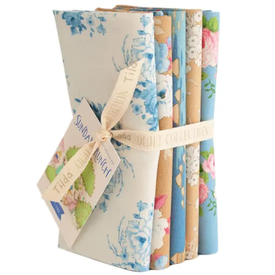 Tilda Sunday Brunch Fat Quarter Bundle - Blue/Sand - 5 - 20" x 22" Fat Quarters - 100% Cotton {1}