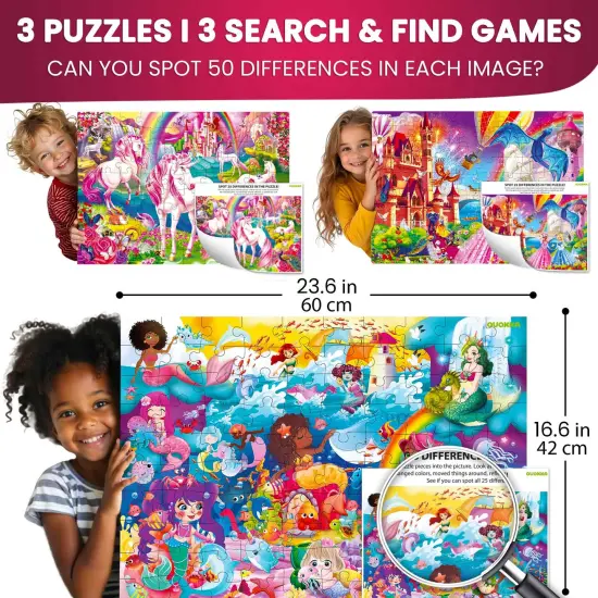 100 Pcs Floor Puzzles for Kids | Unicorns, Princess & Mermaids {2}
