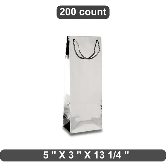 Metallic Paper Wine Bottle Euro Tote Bag 5" x 3" x 13 1/4" Stylish & Durable {1}