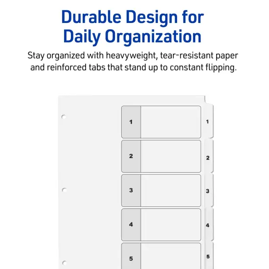 Avery Dividers for 3 Ring Binders, 5 Tabs per Set, Customizable Table of Contents, Classic White Tabs (6 Sets of 11821) {5}