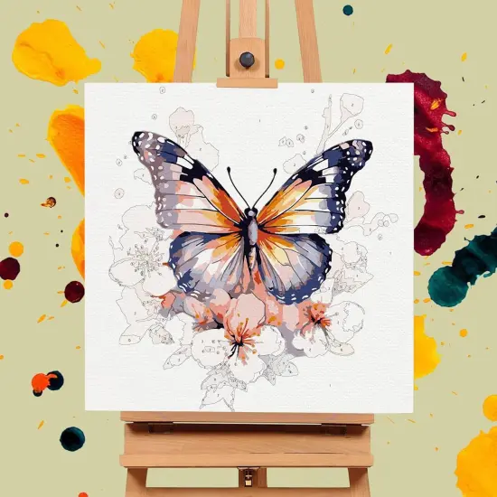 Framed Paint by Numbers Kit for Adults Beginners & Kids Ages 8-12, Butterfly Flowers Acrylic Easy Paint by Number with Frame, Paint by Number Kits on Canvas Framed (10 * 10 Inch, without Easel) {4}