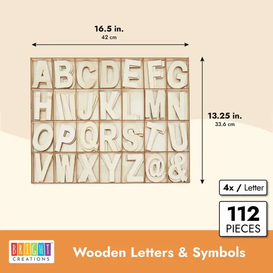 Unfinished Wooden Letters, Symbols, Storage Tray, 3 Inch Alphabet (112 Pieces) Brown {2}
