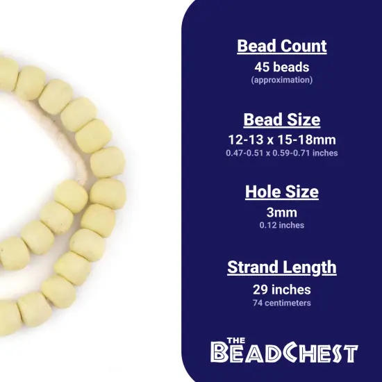 The Bead Chest Pastel Yellow Recycled Glass Beads 18mm Ghana African Sea Glass Round Large Hole 29 Inch Strand Handmade Fair Trade {4}