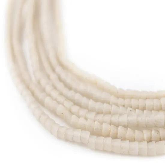The Bead Chest Ghana Sandcast Beads - Full Strand of African Powder Glass Beads (3mm, Vintage-Style White) - Single 26" Strand {1}
