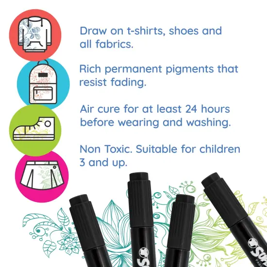 Super Markers Black Dual Tip Fabric & T-Shirt Markers, Set of 6 - Double-Ended Fabric Markers with Chisel Point and Fine Point Tips {3}