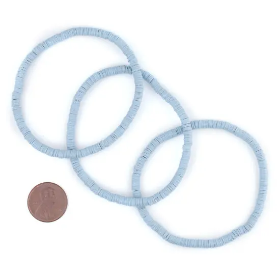 The Bead Chest Boho Stretch Bracelet, Light Blue - Stackable African Vinyl Heishi, Unisex for Men & Women {2}