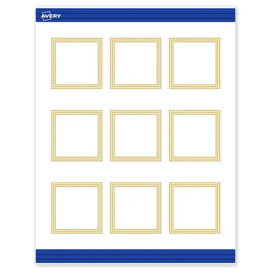 Avery Printable Square Cards, Gold Multi-Lined Border, 2.5" x 2.5", Matte White Square Cards, Laser/Inkjet, 90ct, Great for Business Cards {1}