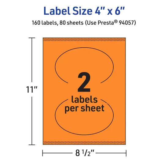 Avery Bright Orange Paper Labels, 4" x 6" Oval {5}
