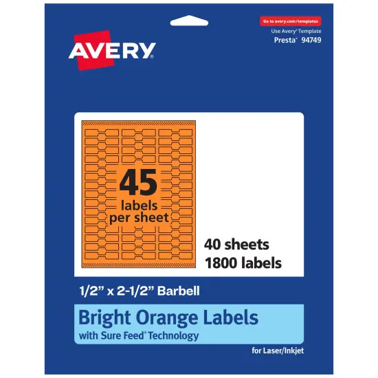 Avery Bright Orange Paper Labels, 0.5" x 2.5" Barbell {1}