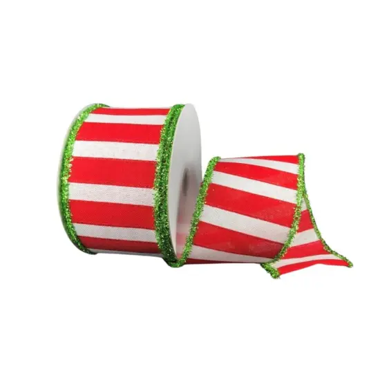 2.5" Red White Stripe Tinsel Ribbon: Lime Green (10 Yards) {1}