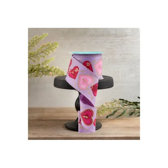 2.5" Heart Locks Ribbon: Lavender (10 Yards) {3}