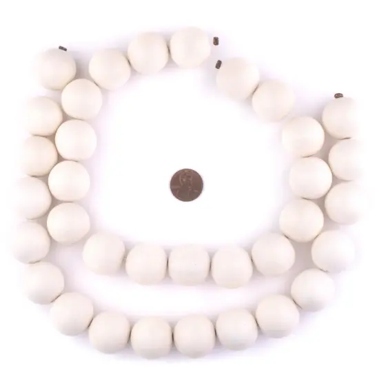 The Bead Chest Natural 24mm Wooden Beads in White for Jewelry Making &ndash; Round Loose Wood Spacer Beads I Approximately 17 Beads {2}