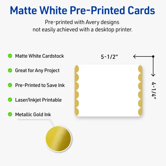Avery Printable Rectangle Postcards with Rounded Corners, Gold Edge Dots, 4.25" x 5.5", Matte White Rectangle Postcards with Rounded Corners, Laser/Inkjet, 20ct, Great for Postcards {2}