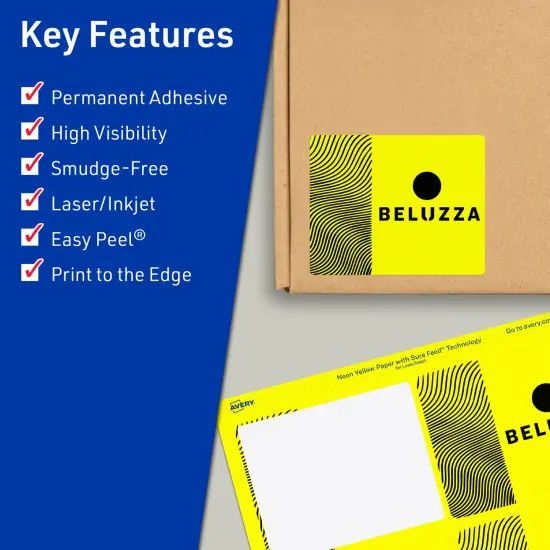 Avery Neon Yellow Paper Labels, 3" x 3.75" Rectangle {2}