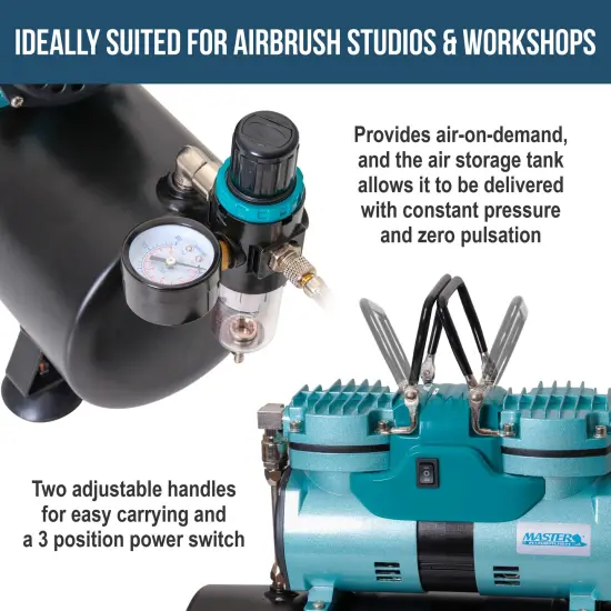 Professional Cool Running 1/4 hp Twin Cylinder Piston Air Compressor with Extra Large Storage Tank - High Airflow - Hose, Regulator Water Trap {4}