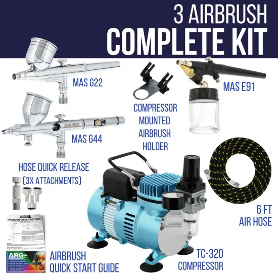 Cool Runner II Dual Fan Air Compressor Fine Detail Control System with 3 Airbrushes, 0.2, 0.3mm Gravity and Siphon Feed - Hose, How-To Guide {2}