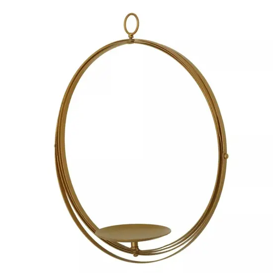 19" Gold Globe Ring Candle Holder Hanging Metal Lantern Wedding Centerpieces {2}