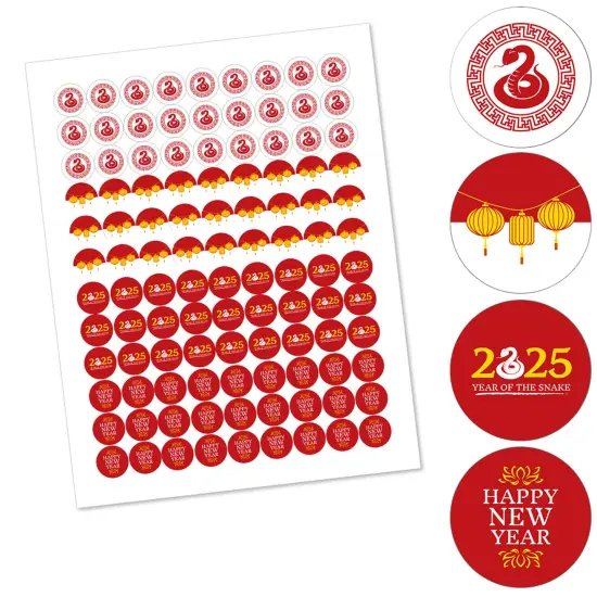 Big Dot of Happiness 2025 Year of the Snake - Lunar New Year Round Candy Sticker Favors - Labels Fit Chocolate Candy (1 sheet of 108) {3}