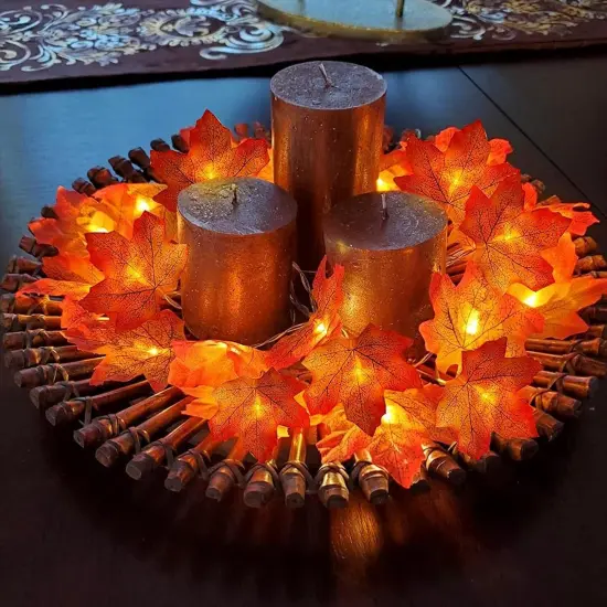 Maple Leafed Fall Garland with Lights Fall Decor {2}