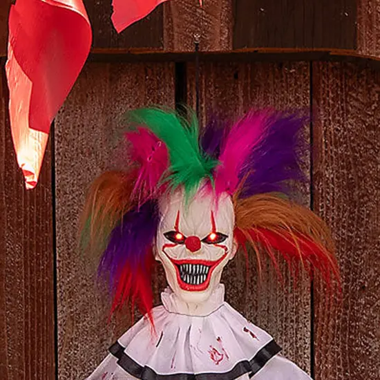 4 Foot Hanging Animated Clown Multicolored Hair Halloween Decoration {4}