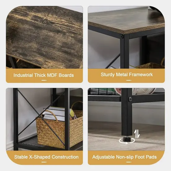 Industrial Farmhouse Metal Wood TV Stand with Media Storage Shelves {4}