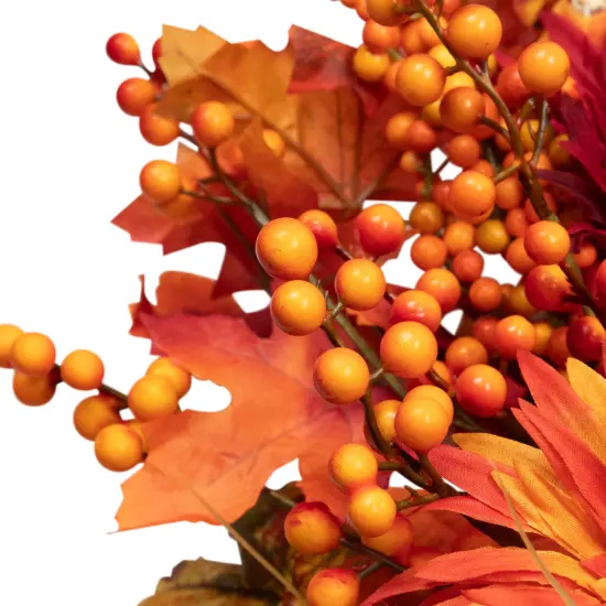 Northlight Mums and Berries with Fiery Foliage Fall Harvest Wreath - 24" Orange {7}