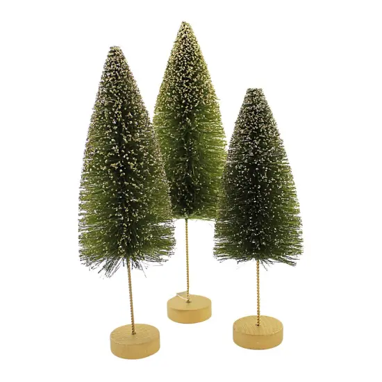Bethany Lowe 12.5 Inch Emerald Gold Glow Bottle Brush Christmas Decorative Tree Set , Christmas Decor Glittered Green {1}