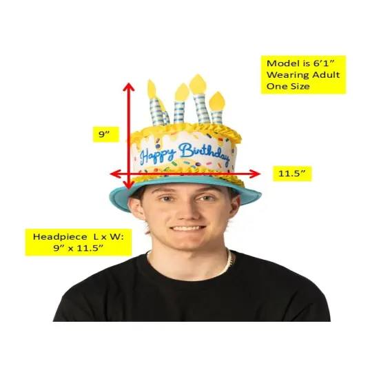 Birthday Cake Hat Costume, Adult One Size Yellow, blue & white {5}
