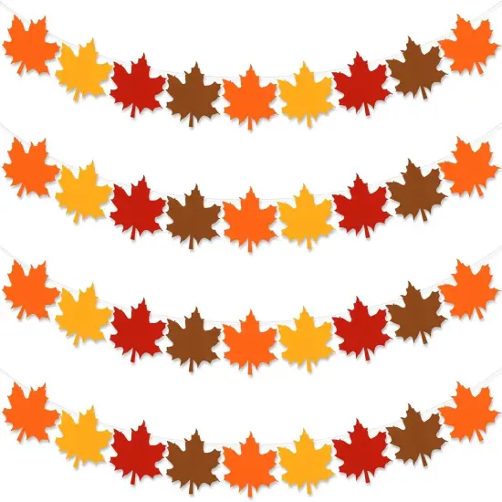 4Pcs Fall Felt Garland 4 Colors Maple Leaf {1}