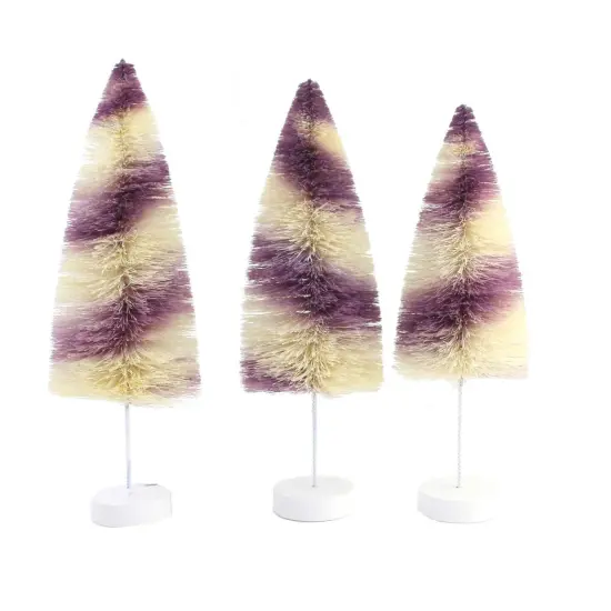 Bethany Lowe 12.0 Inch Purple Stripes Delights Halloween Decorative Tree Set , Halloween Decor Bottle Brush Trees {3}
