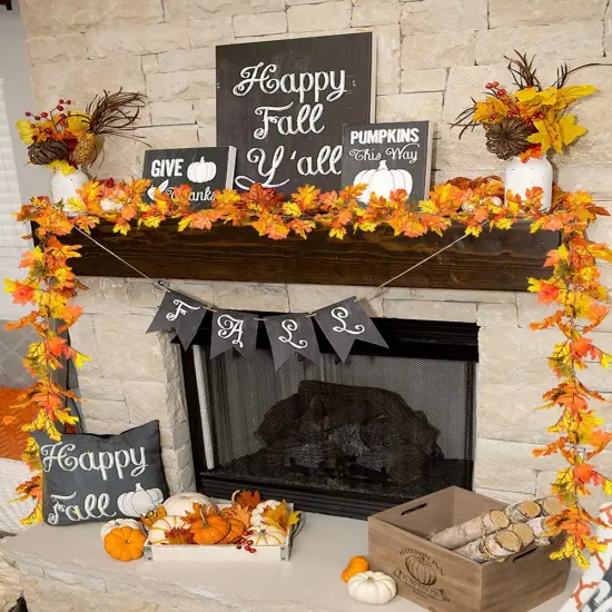 2 Pack Fall Garland Maple Leaf - Yellow {2}